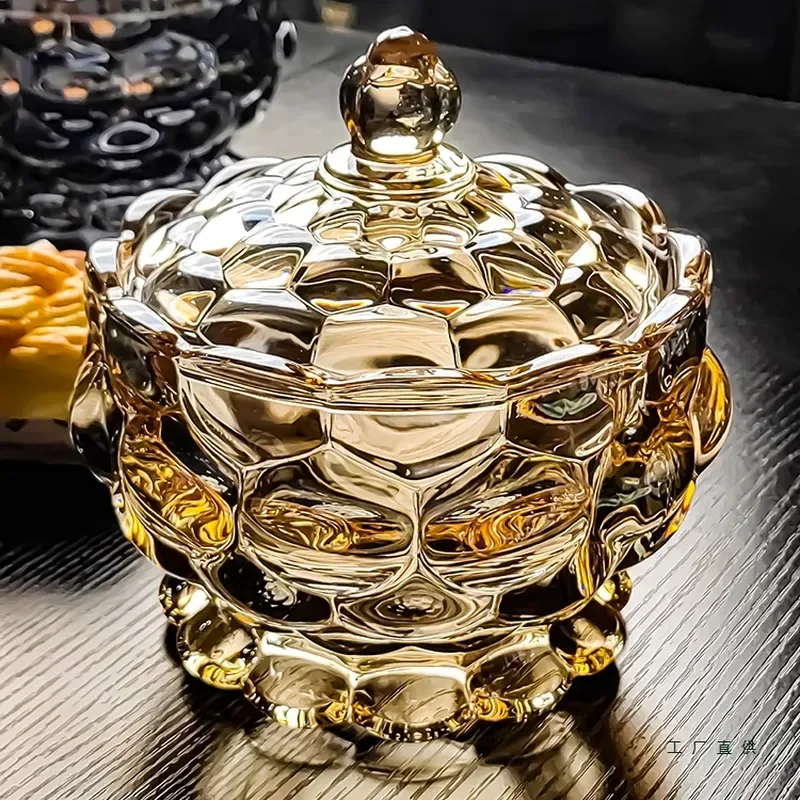 for Crystal Glass Jar with Lid Fruit Plate Household Candy Box High Value Living Room Decor Colorful Light Luxury Style