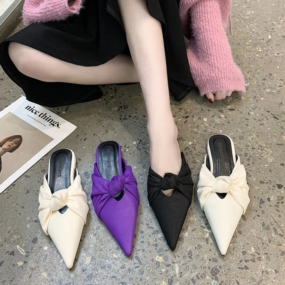 

2024 Summer Brand Women Slingback Sandals Shoes Fashion Bow-knot Pointed Toe Slip on Ladies Elegant Dress flattie New Shoes