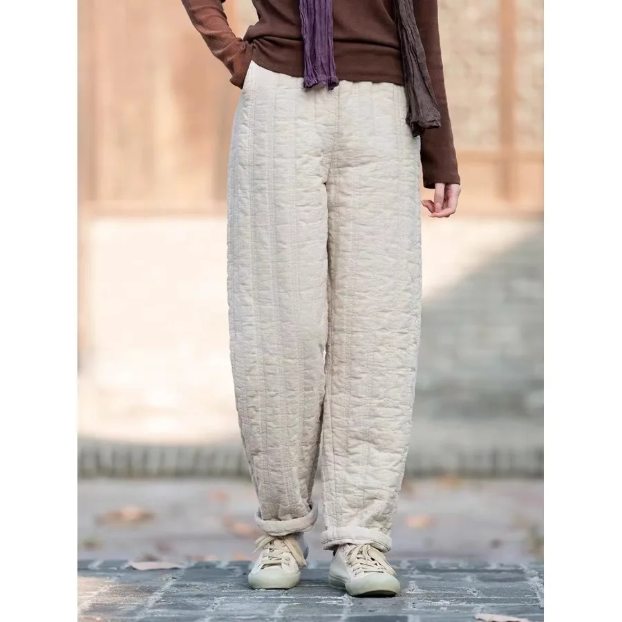 

Thickened Cotton Warm Casual Pants Straight Leg Outerwear Winter Women's Fashion plus Size High Waist Long Pants Polyester Co...