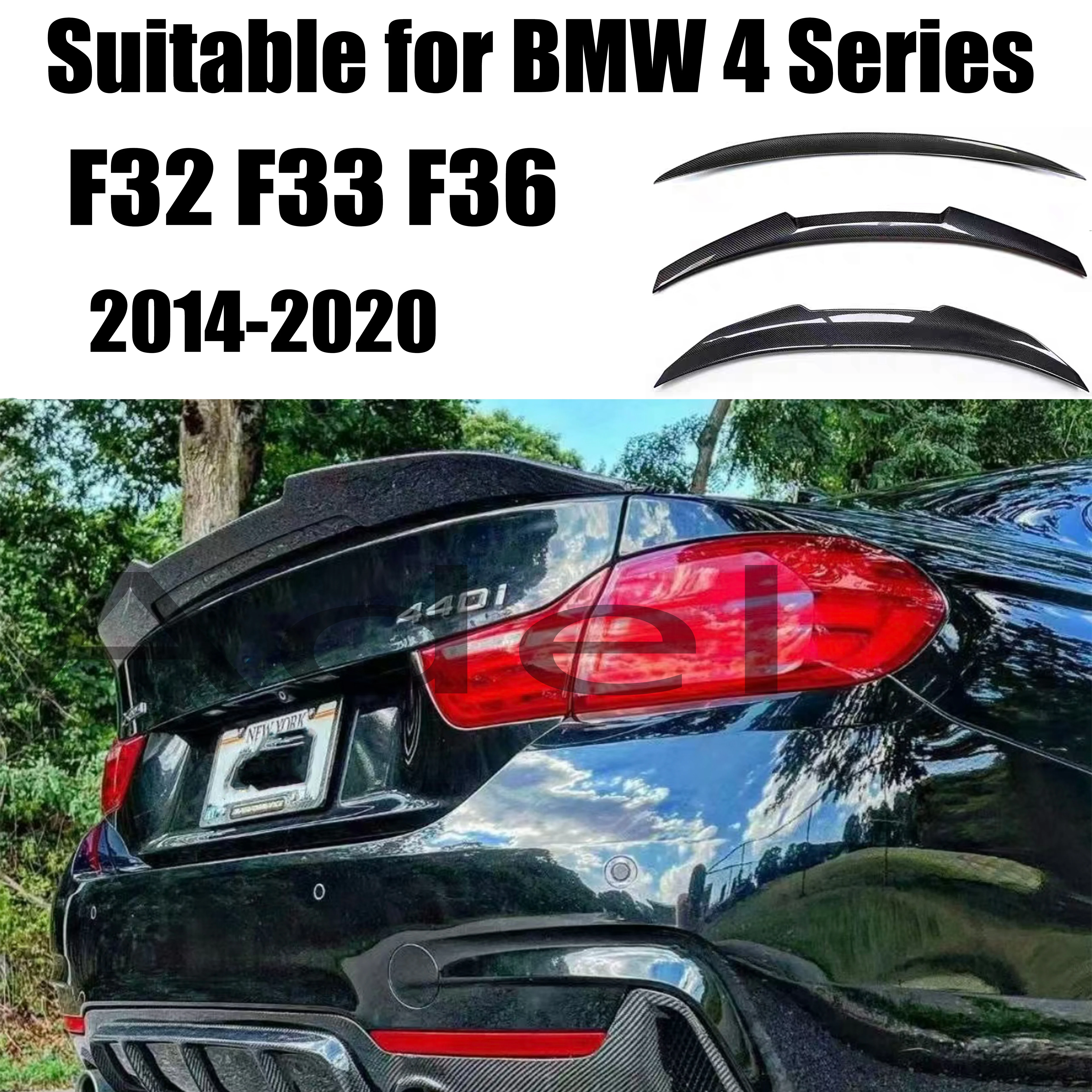 

For BMW 4 Series F32 F33 F36 2014-2020 420i-440i M4 PSM MP carbon fiber car modification, rear trunk lid spoiler glossy black