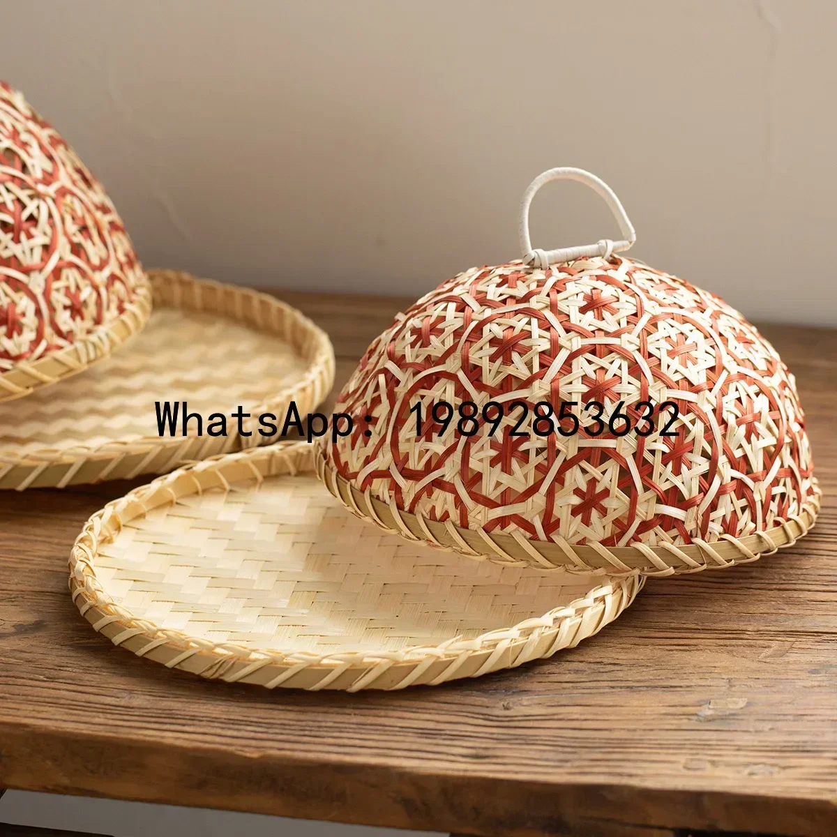 DSA handmade rattan wind fruit plate bread basket round with lid insect-proof dining table cover