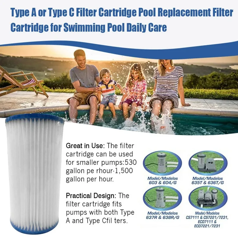 1/2/5 pçs equipamento de piscina tipo c filtro arena piscina cartucho de filtro substituição intex piscina filtro cartucho cuidados diários