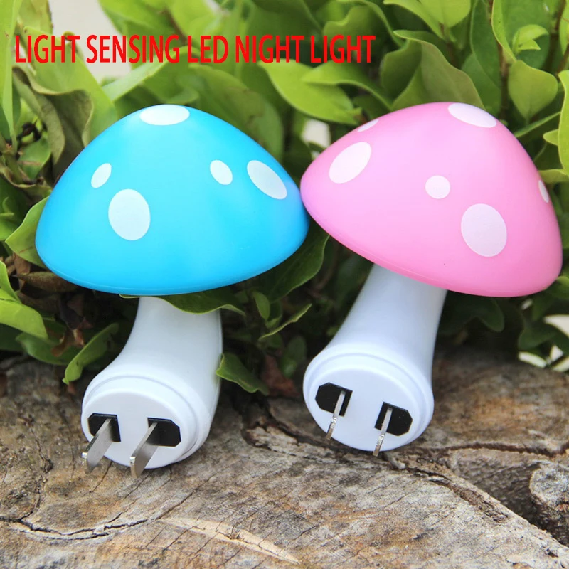 Led Night Lamp Mushroom Wall Lamp Intelligent Light Control Sensor Eu Us Plug Bedroom Lamp Home Decoration