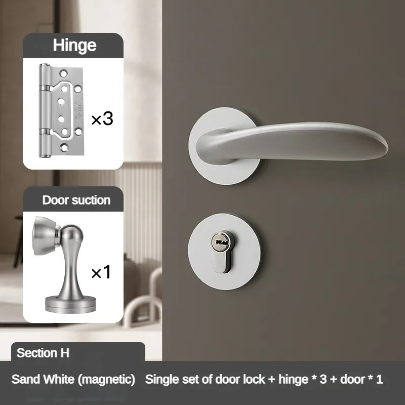 ロック 室内寝室ドアロック 磁気吸引式 静音 ユニバーサルドアハンドル シンプル木製ドアロック シルバー スペースアルミニウムドア