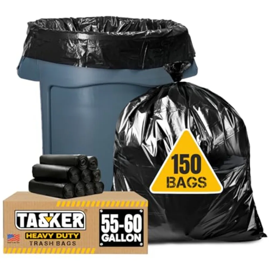 

55-60 Gallon Trash Bags Heavy Duty Mega ValuePack 150 Bags Large Black Garbage Bags for Office, Commercial, Outdoor, Lawn, and