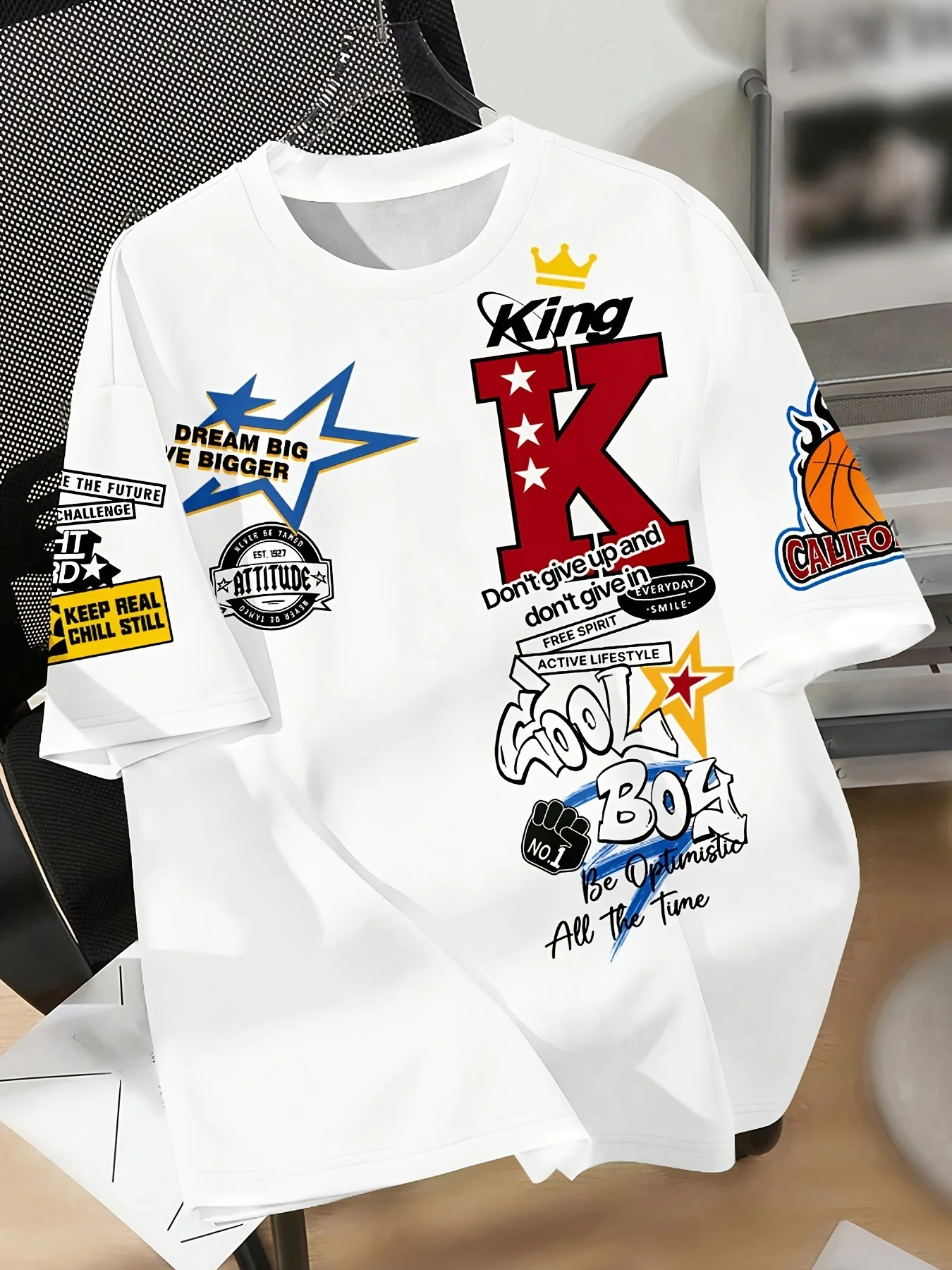 

Novelty men's clothing 3D printed letter cartoon graphic T-shirt round neck short tees sleeved new in top casual t shirt for men