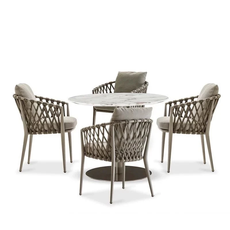 

Outdoor table and chair courtyard villa garden terrace rattan braided rope aluminum alloy table and chair combination