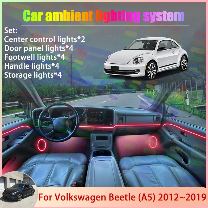 

Для Volkswagen Beetle (A5) 2012~2019: Комплект атмосферной RGB-подсветки с эффектом потока, 2/24 в 1, аксессуары для салона автомобиля