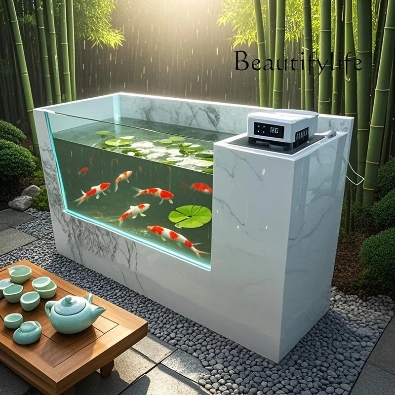 

Garden rock slab fish pond thickened glass landscape fish tank balcony fish raising turtle courtyard ecological tank