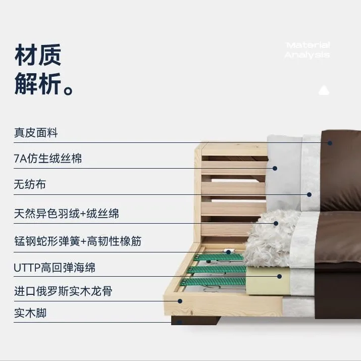 Modern simple leather sailing sofa minimalist style living room first layer cowhide super deep sitting wide down sofa combinatio