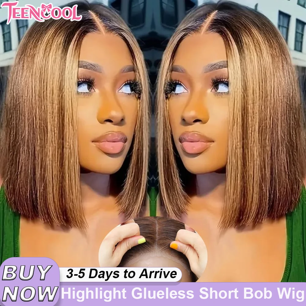 Highlight P4/27 Bob Wig Human Hair Straight 5x5 HD Lace Wig Glueless Wear Go Wig Pre Cut Lace Short Human Hair Bob Wig For Beginner Friendly Easy Install Ready to Wear