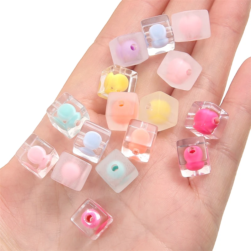 10pcs 10x10mm Candy Color Clear/Frosted Acrylic Square Cute Beads for Necklace Bracelet Keychain DIY Jewelry Craft Making