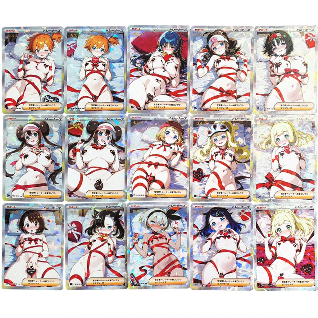 15-pieces-ensemble-cartes-d'entrainement-pokemon-hilda-marnie-lillie-bricolage-feuille-d'or-estampage-anime-cartes-de-collection-de-deesse-au-chocolat