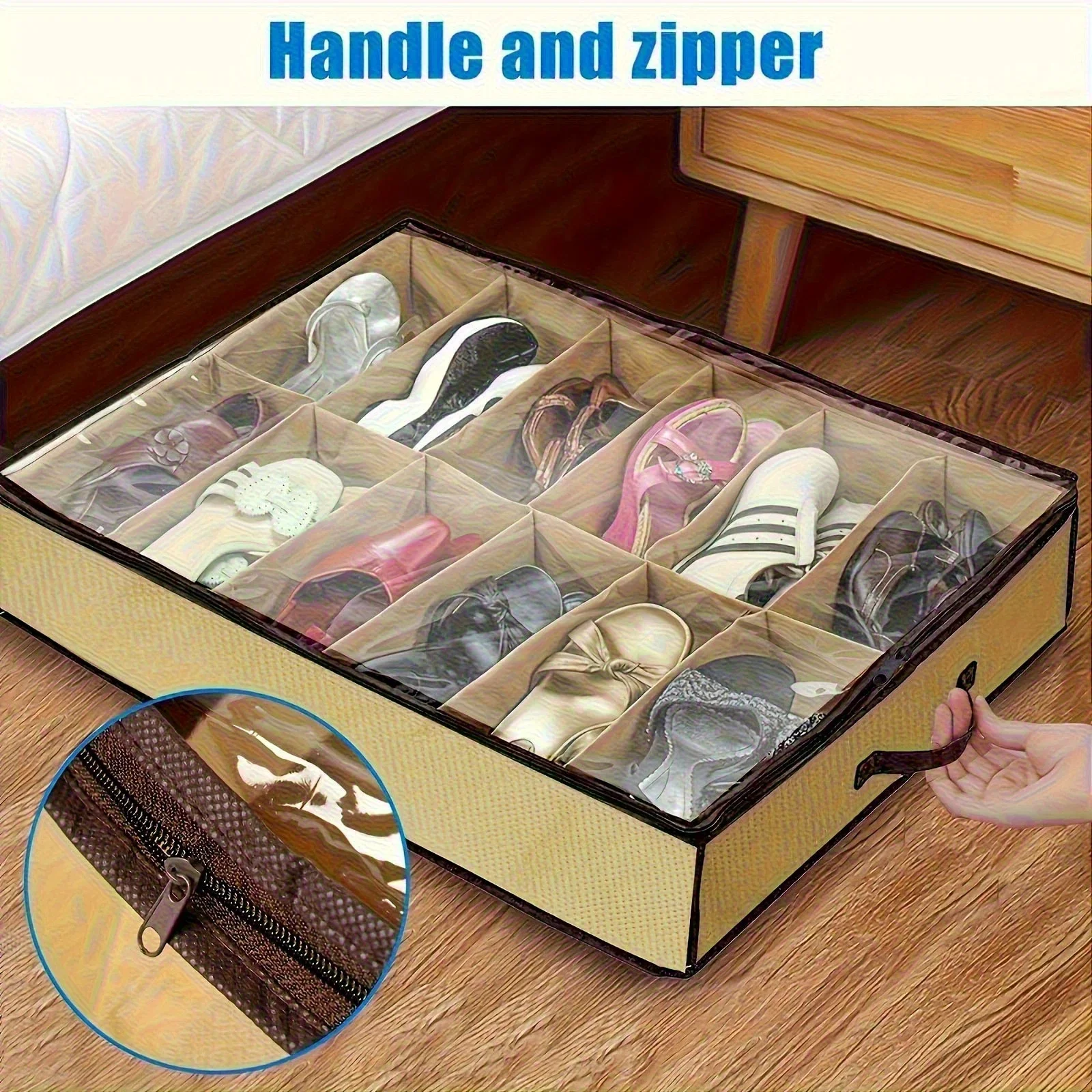 Schuhkarton mit Sicherheitsreißverschluss - Aufbewahrungstasche, platzsparender Schrank für den Eingangsbereich unter dem Bett/Schrank - geeignet für Sportschuhe, Stiefel