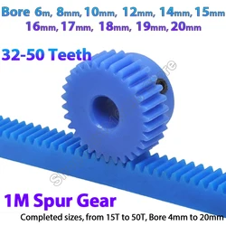 1Mod Blue Nylon Spur Gear 1M Pinion Gear 32-50 Teeth Plastic 1 Modulu Motor Gear With Step Bore 6 8 10 12 14 15 16 17 18 19 20mm