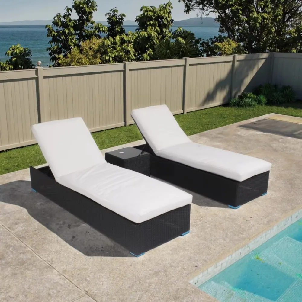 

High-end 3 sets of hotel restaurant outdoor sun chair leisure bed furniture quick-drying cotton beach double leisure chair
