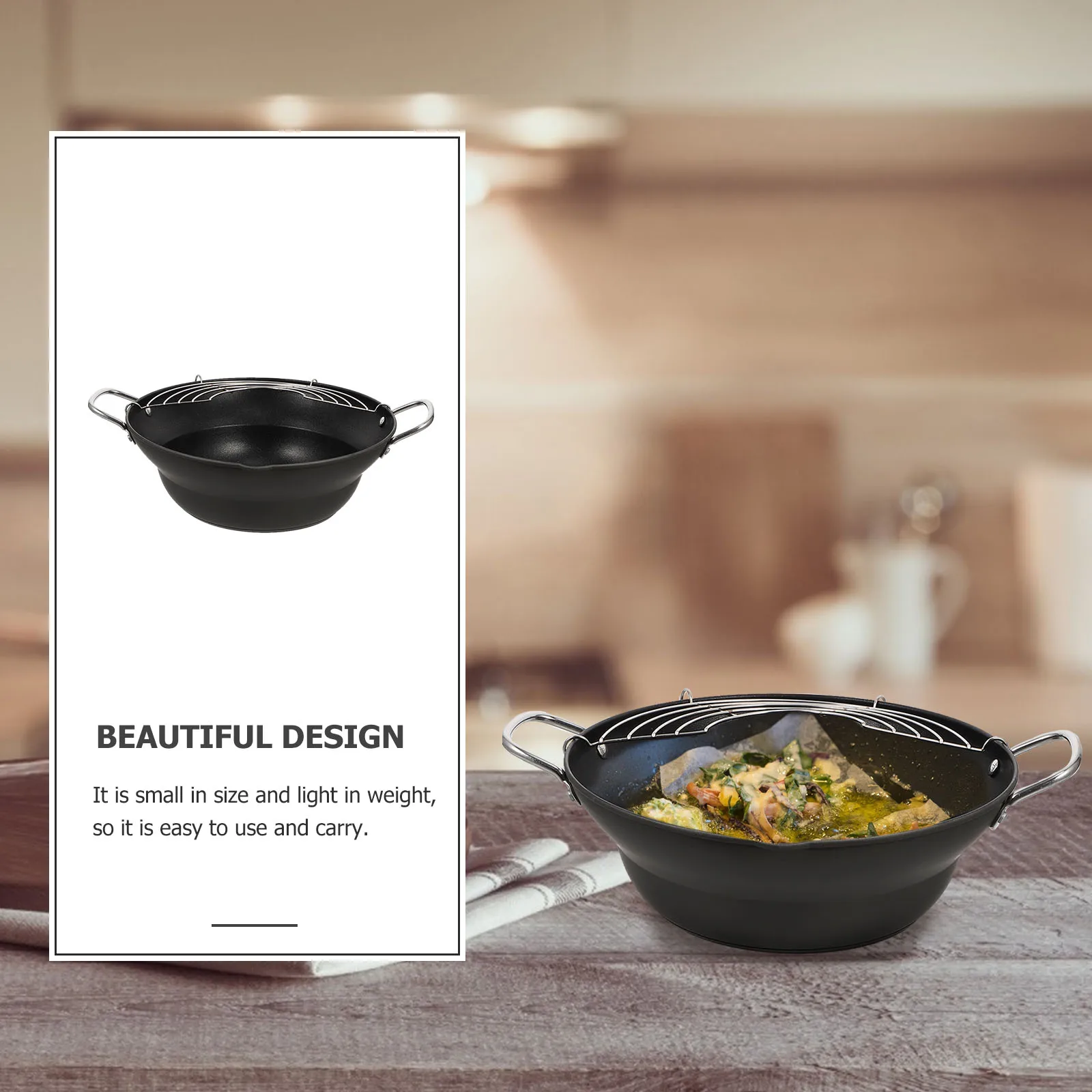 

1 pc Japanese Style Tempura Mini Induction Cooker Non-Stick Drainable Portable Stainless Steel Frying Pan Deep Fry Pot For Home