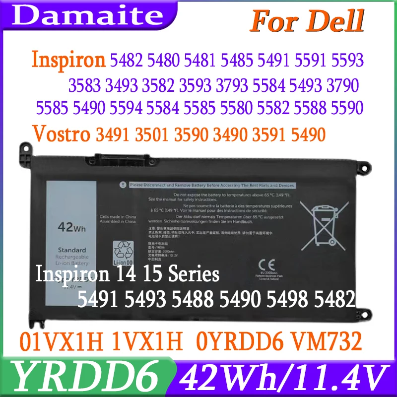 

YRDD6 Laptop Battery For Dell Latitude 3300 3401 3379 Vostro 3491 3501 3590 3490 3591 5490 5581 5481 3400 3401 3405 3500 42Wh