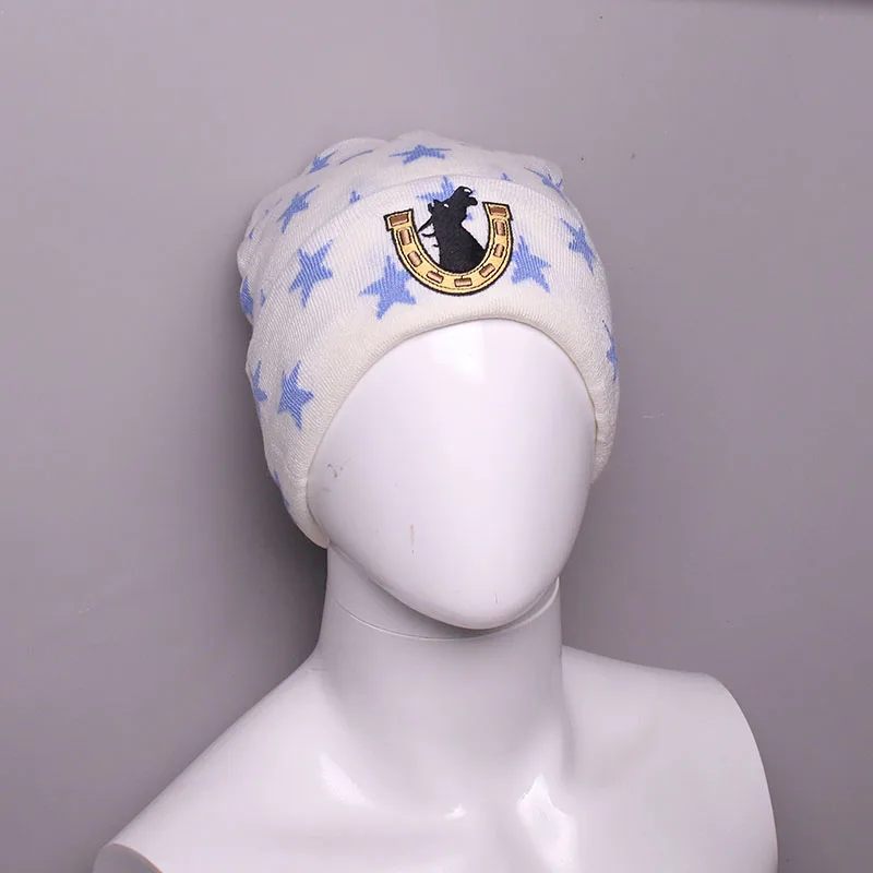 Anime Star Print Beanie Hat Horseshoe Horse Embroidery Cuffed Skullcap Soft Streetwear Cosplay Costume Prop Outdoor Knitted Cap 2