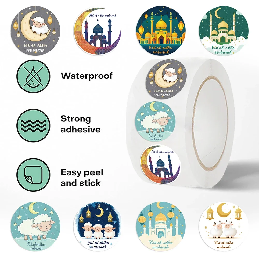 

500pcs Eid Mubarak Round Adhesive Label Sticker DIY Hari Raya Gift Box Decoration Sealing Stickers