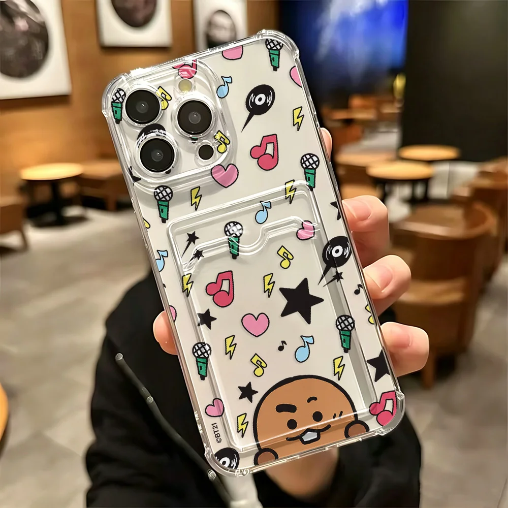 Cartoon B-BTS Card Hold Case For iPhone 17e 17 16e 16 15 14 13 12 11 Mini Pro Max X XR XSMax 7 8 Air Plus Anti-fall Clear Cover - view 6