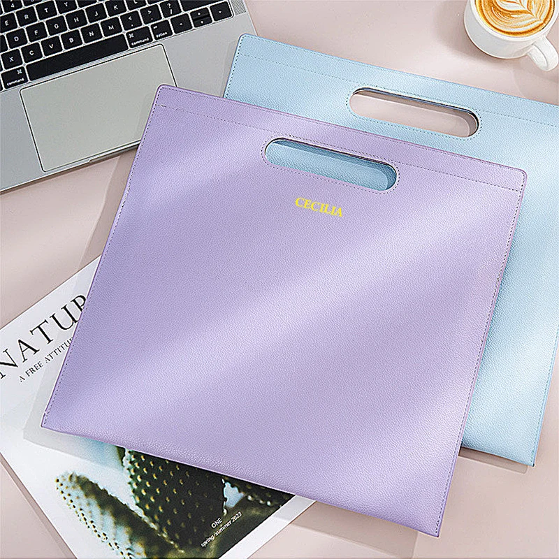 Custom Letters Business Document Bag Slim Engrave Name Leather Luxury Tote Bag Woman Large Capacity Magnetic Laptop Bag Gift