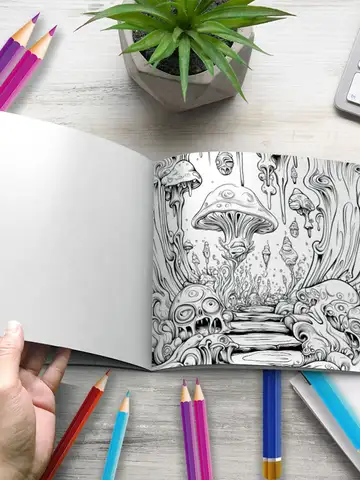 Mushroom World Colouring Book Adult Picture Book Original Design