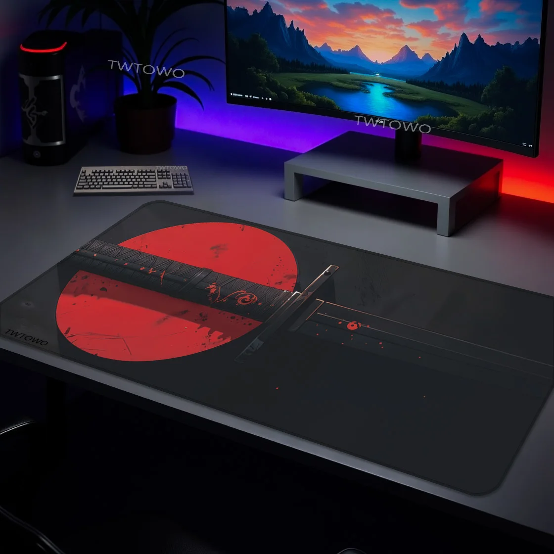 Mauspad Gaming Schwarz und Rot Samurai Schwert Printon Nachfrage Mousepad XXL Büro Teppich Naturkautschuk PC Desktop Mauspad
