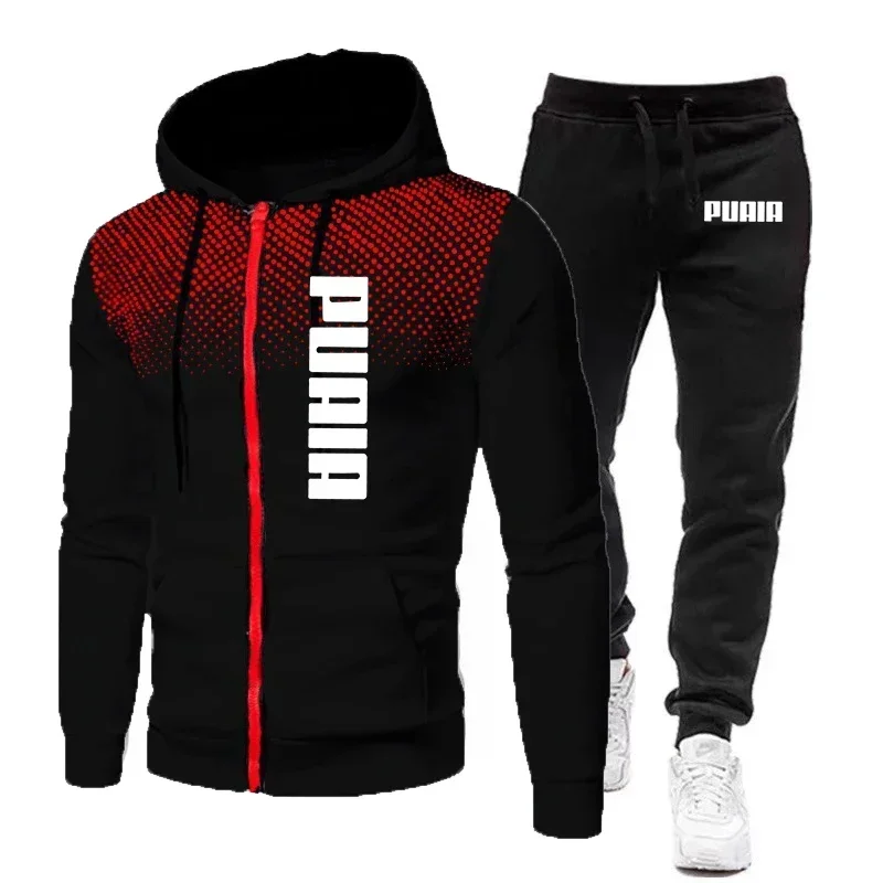 Spring and Autumn Men's Fashion Jacket and Sweatpants Two-Piece Set, New Outdoor Running Zip-Up Hoodie Tracksuit