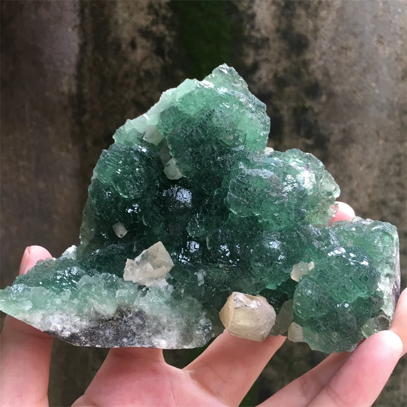 

453g Natural Fujian Green Fluorite With Calcite Symbiont(Fluorescence ) Specimen Mineral Cluster Gemstone Home Decoration Healin