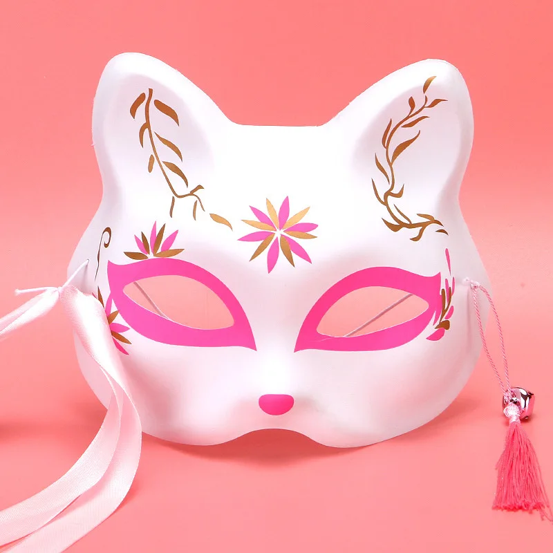 Anime Foxes Mask Japanese Cosplay Rave Hand-Painted Anime Demon Slayer Half Face Cat Masks Masquerade Festival Party Props