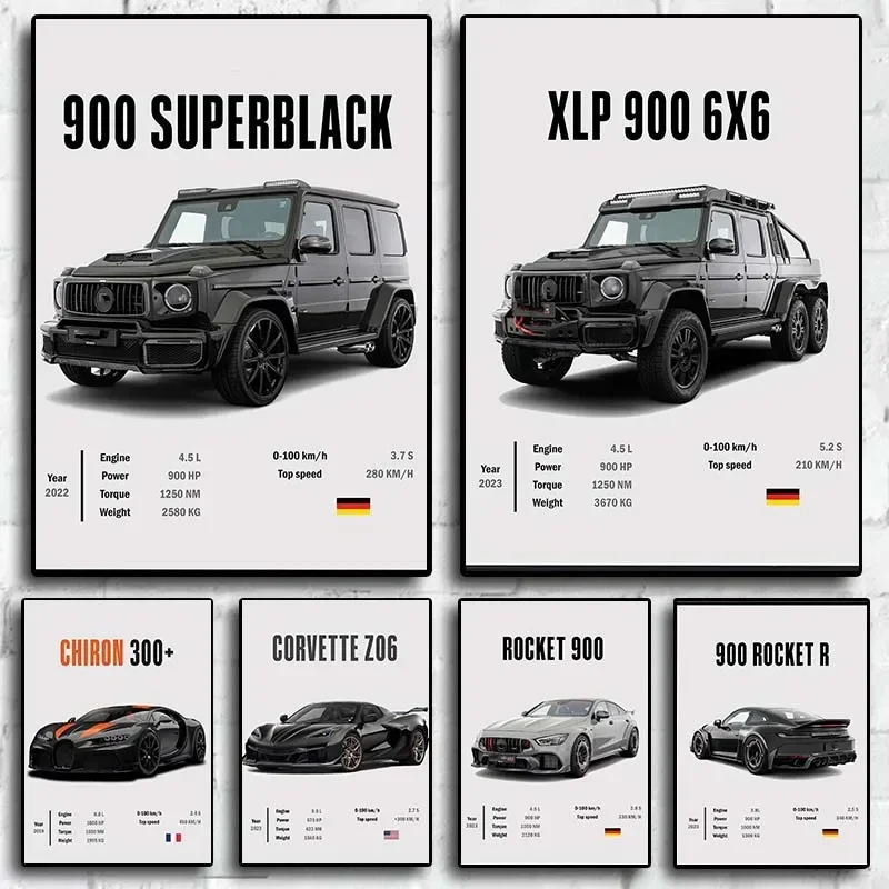 Carros off-road esportivos de luxo 900 foguete nórdico supercar marca cartaz de carro estético impressão em tela arte da parede decoração da sala de garagem