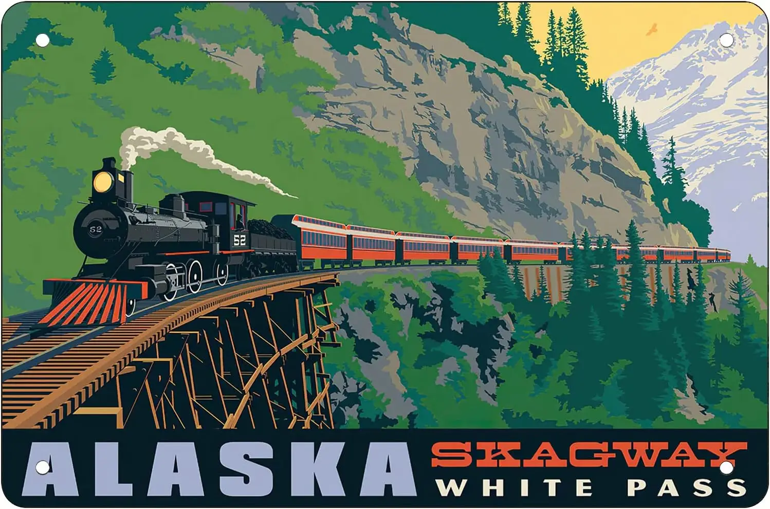 Retro Funny Metal Sheet Signs alaska skagway white pass train, Wall Decoration, size:8 x 12