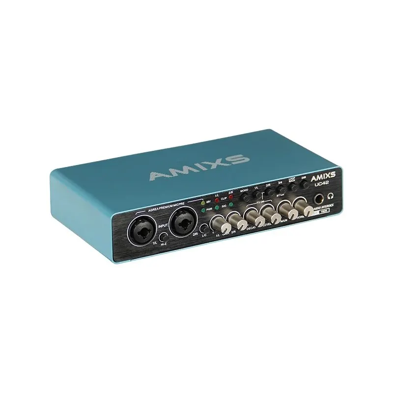 AMIXS UC42 Audio Interface for Recording Computer Free Drive USB External Sound Card for Pc Audio Equipment Professional Video