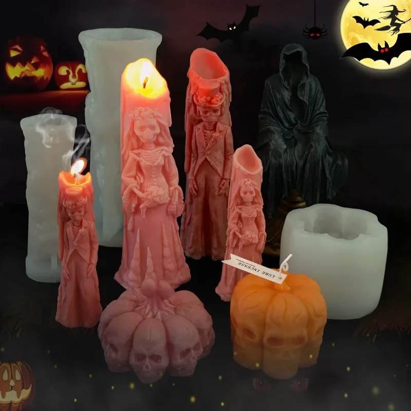 Halloween Szkielet Ludzkie Silikonowe Formy Do Świec 3D Szkielet Panna Młoda i Pan Młody Duch Dynia Rzemiosło Żywica Gipsowa Forma Do Mydła