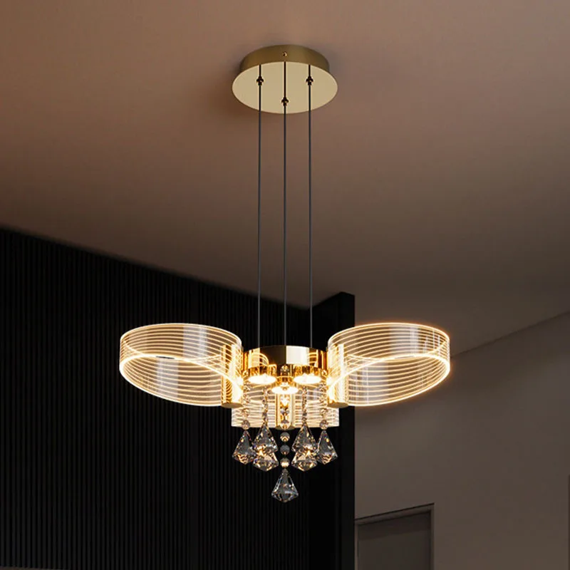 American Luxury Pendant Lights Restaurant Intelligent Control Creative Crystal LED Hanging Line Lamp Dining Table Kitchen Island