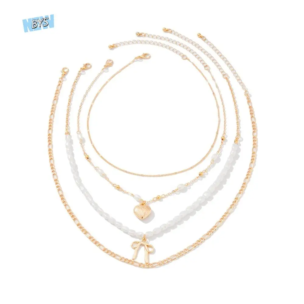 

Cool Love Bowknot Beaded Necklace Punk Crystal Multilayer Pendant Necklace Neck Jewelry Adjustable Y2K Metal Necklace Women
