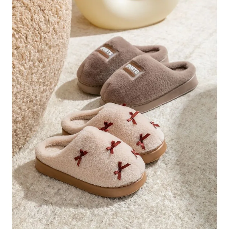 

2025 Fashion Women's Slippers Winter Indoor Home Warm Non-Slip EVA Thick Bottom Couples Shoes Plush Soft Sole House Slides
