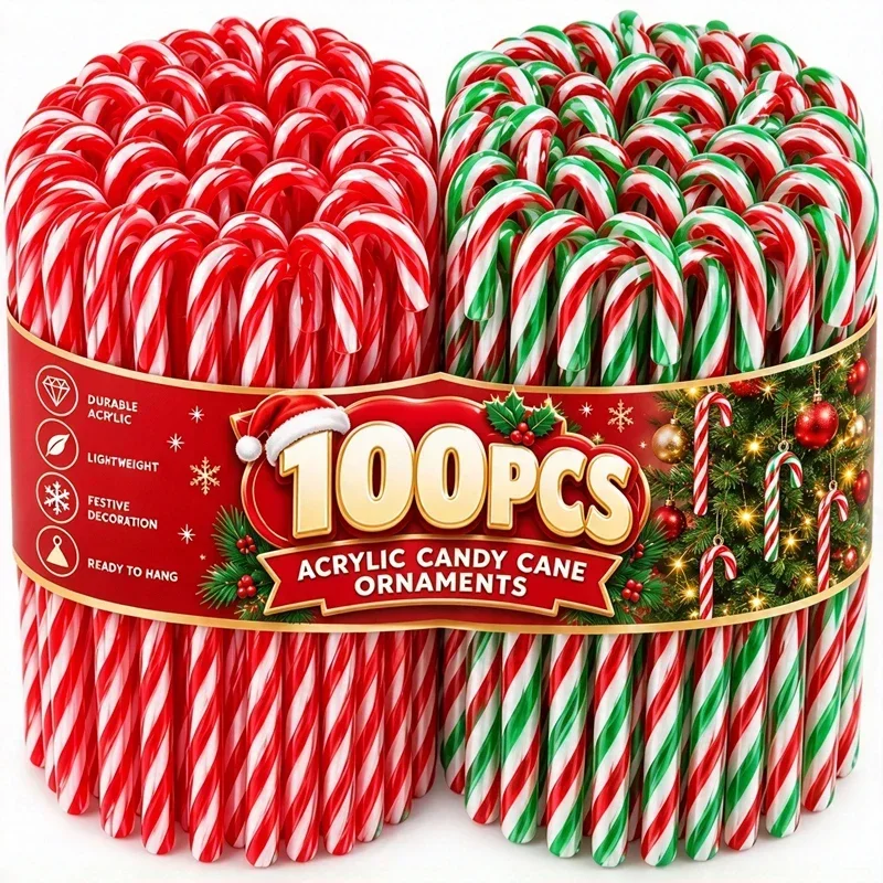 Adornos de Bastones de Caramelo Artificiales, Bastones de Caramelo de Plástico a Rayas Rojas y Verdes, Decoración Colgante para Árbol de Navidad, para Fiestas Navideñas y Decoración del Hogar