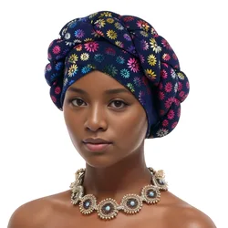 Flower Bronzing African Braid Turban Caps Shining Women's Head Wraps Nigeria Wedding Geles Party Headgear Auto Gele Headtie