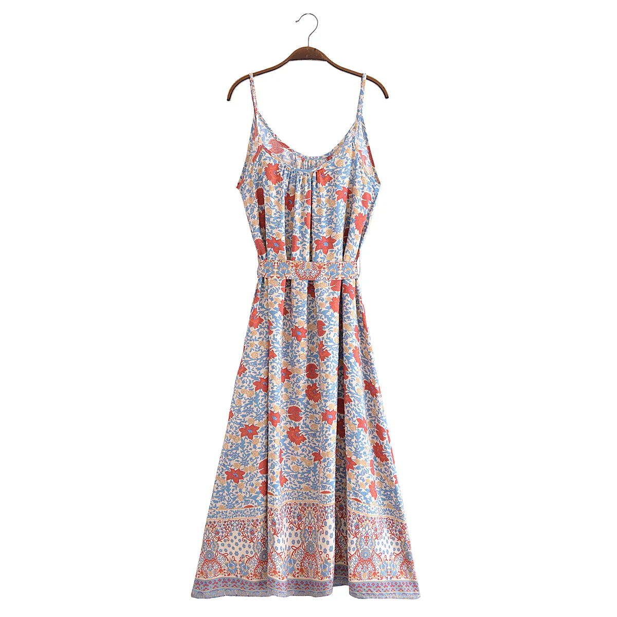 Robe Longue à Imprimé Floral pour Femme, Col en V, Style Ethnique, Ceinture à Nministériels d, Dos Bas, Midi, Plage, Vacances, Été, 2023