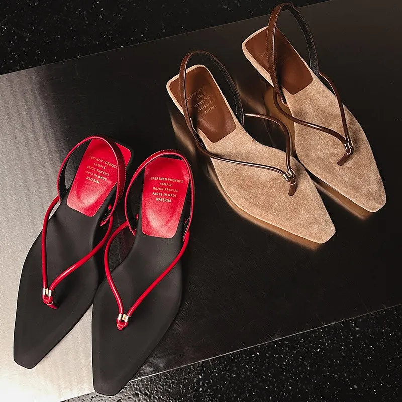 

MKKHOU Fashion Women's Shoes New High-quality Genuine Leather Pointed Toe Flip Fops Summer Modern Sandals Women