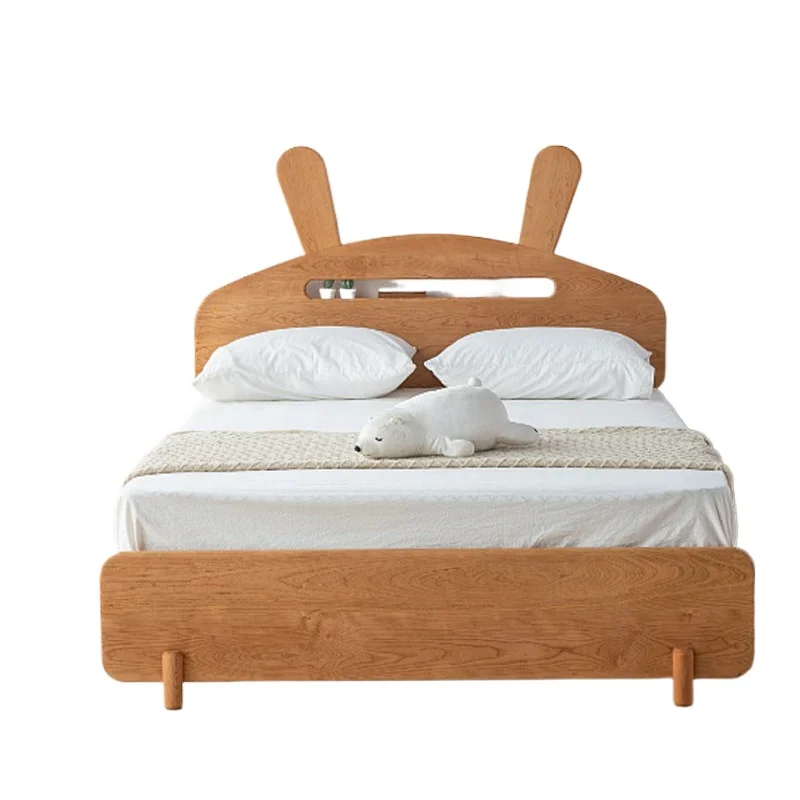 

Nordic simple all-solid wood cherry wood single bed, children's rabbit splicing telescopic pull-out bed