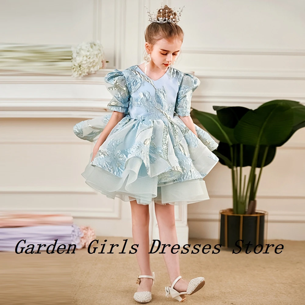 Charming Half Sleeve Flower Girls Dresses with Sequined 2024 Summer A Line Christmas Dresses for Princess فستان عيد الميلاد