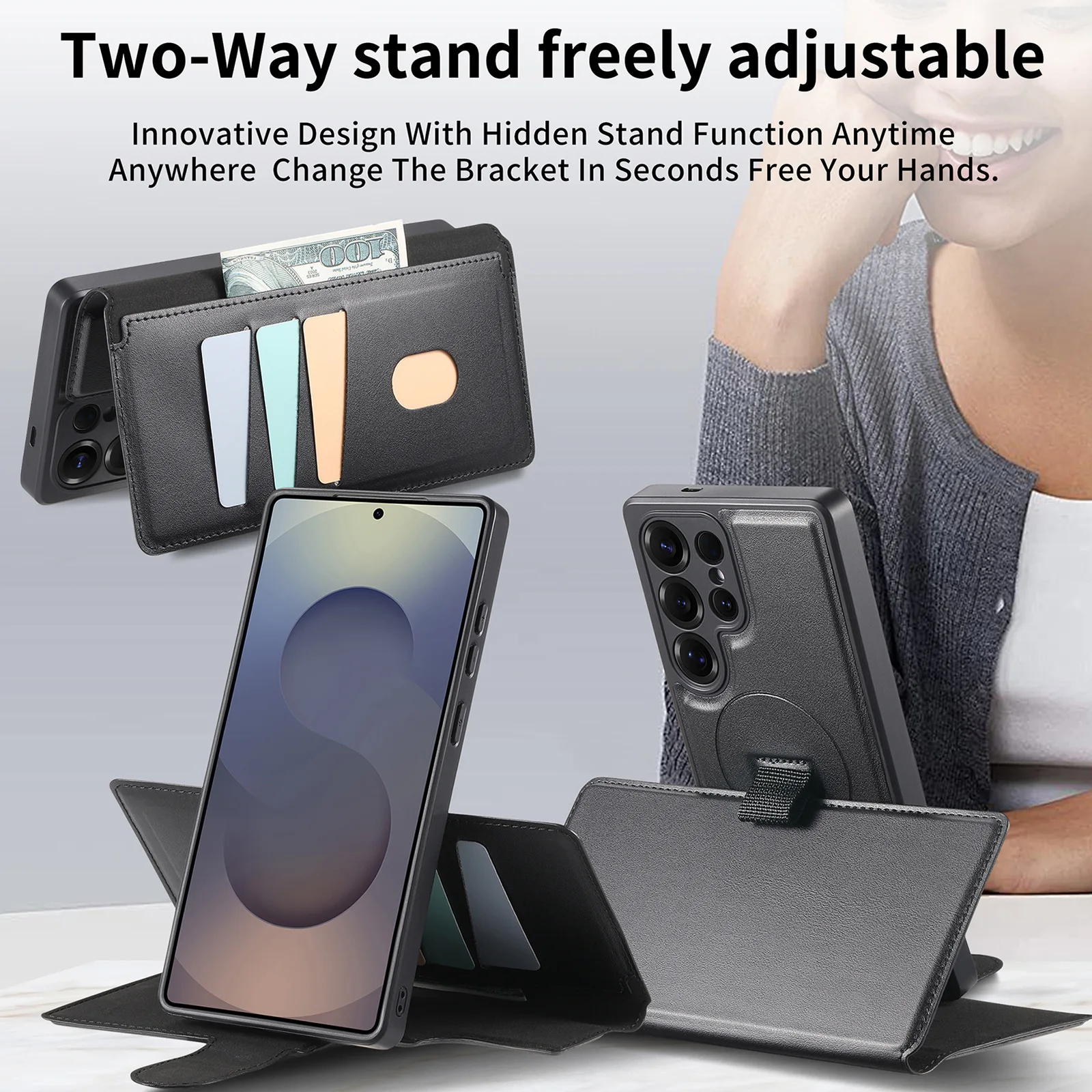 

Detachable Card Holder Wallet for Samsung Galaxy S25 Ultra Edge S24 Plus Magnetic Flip Leather Phone Case Ring Anti Drop Cover