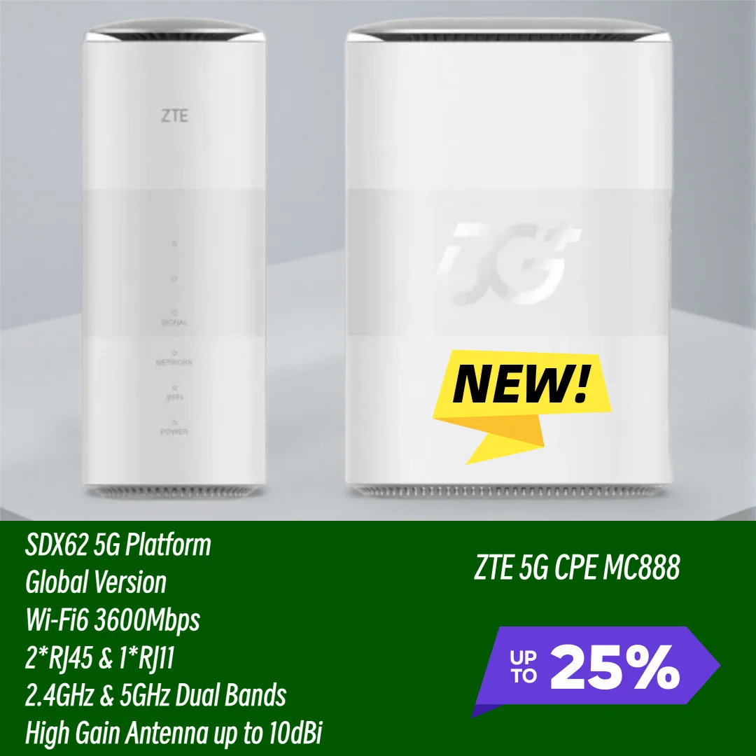 New ZTE 5G Indoor CPE MC888 WiFi 6 AX3600 SDX62 Dual Bands Wireless Router 5G NR NSA/SA 4G LTE CAT19 Sim Card WiFi Router