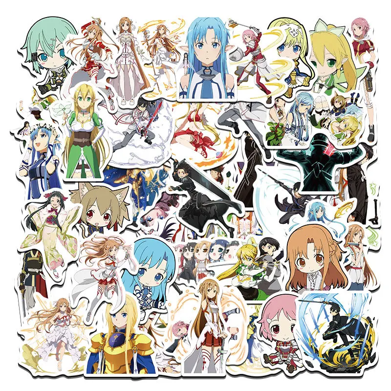 50pcs Cartoon Anime Sword Art Online Kirito Asuna Series Graffiti Stickers Suitable for Desktop Wall DIY Decoration Stickers