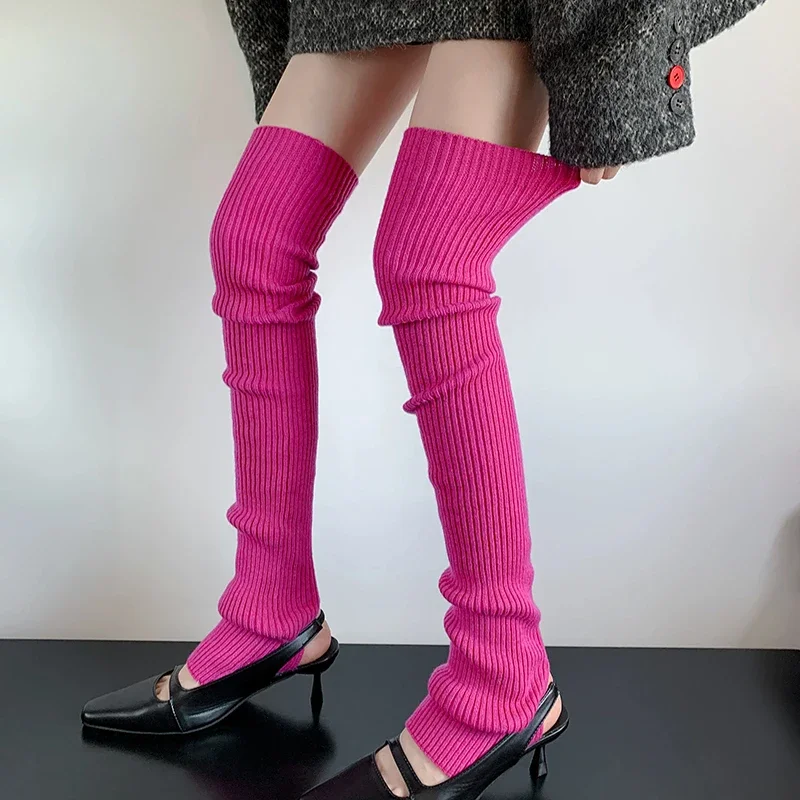 Y2K Women Wool Ribbed Over Knee Socks Leg Thick Warm Foot Strap Slouch Socks 2026 Autumn Winter Long Socks Outfits