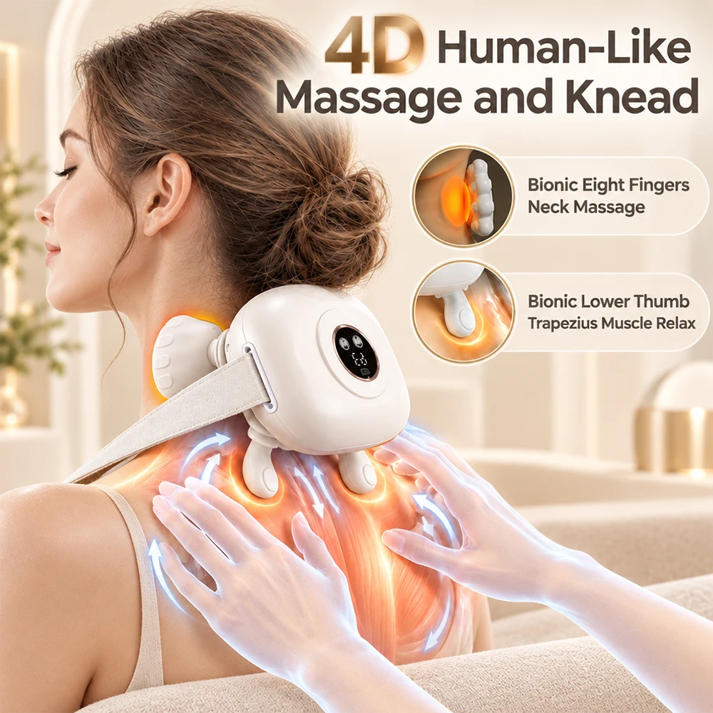 Portable Cordless Shoulder & Neck Massager with Bionic Fingers, 3 Modes & 2 Heat Settings, Rechargeable for Daily Relaxation