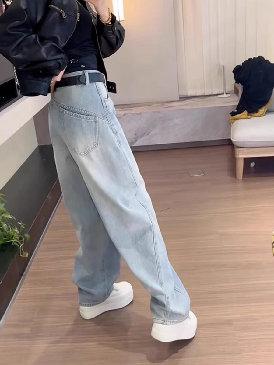 

Джинсы с ножом в стиле ретро, женские свободные брюки больших размеров с высокой талией, узкие прямые широкие брюки для грушевого тела, всесезонные